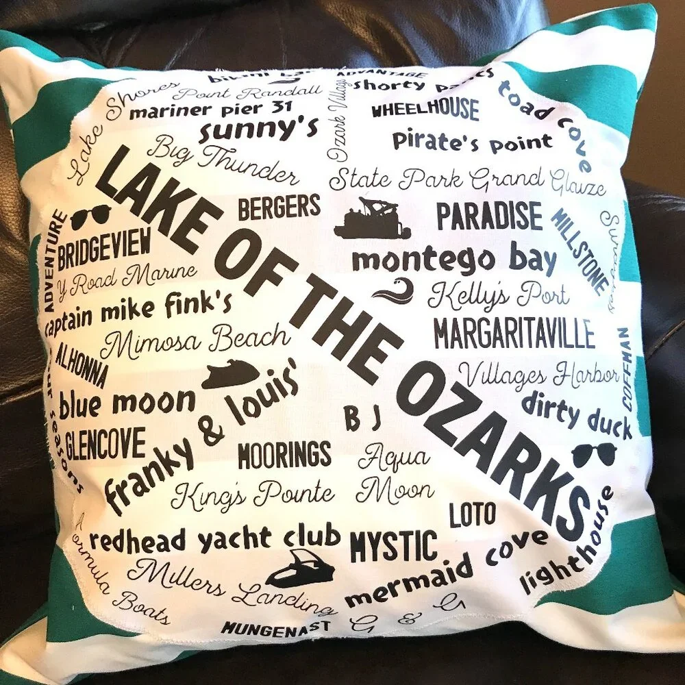 Handmade Lake House Pillow Cover, Lake of Ozarks Boating Cabin Decor 18 x 18 in